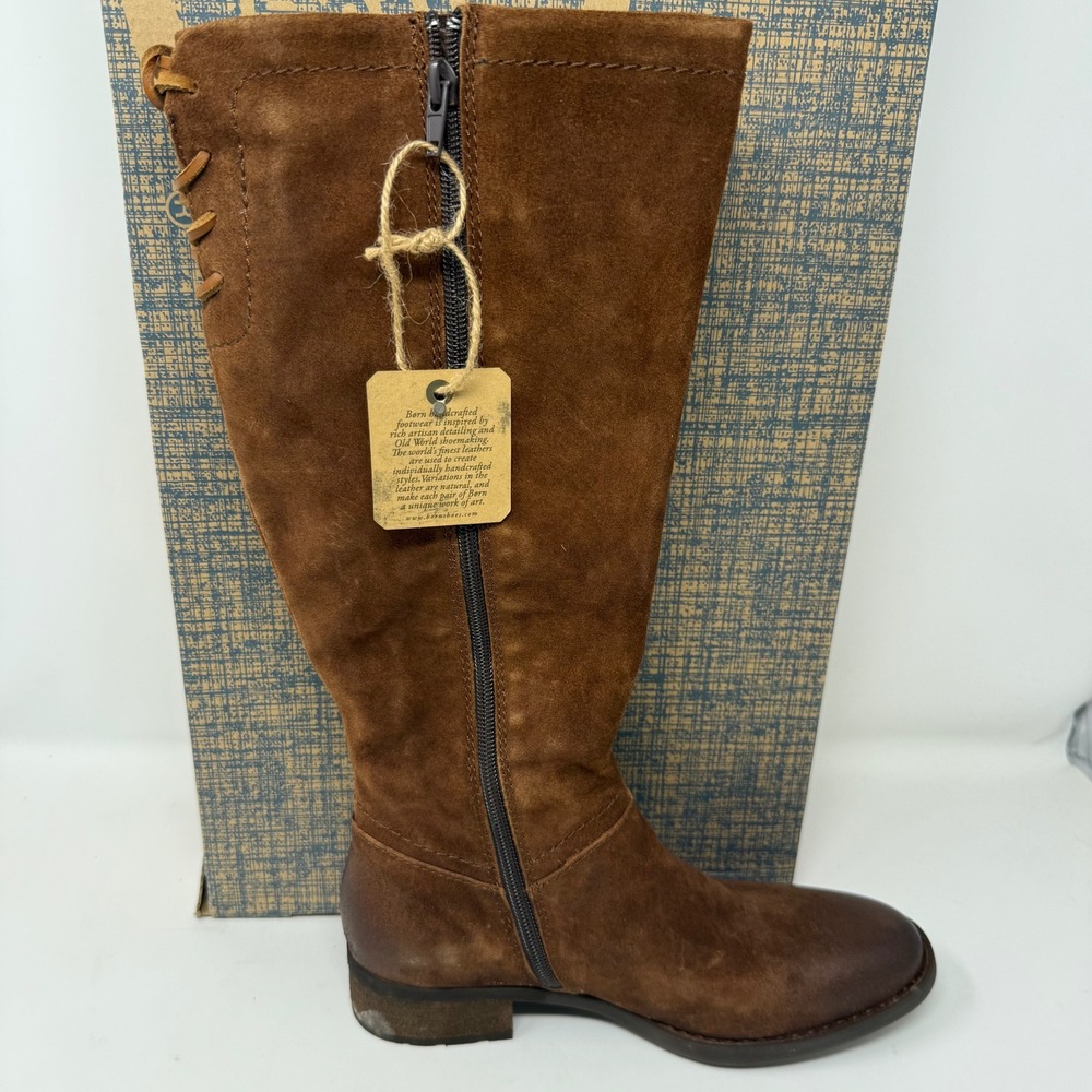 Born Brown Suede Leather Tall Boots Artisan Lace Back Side Zip Women 9.5 M